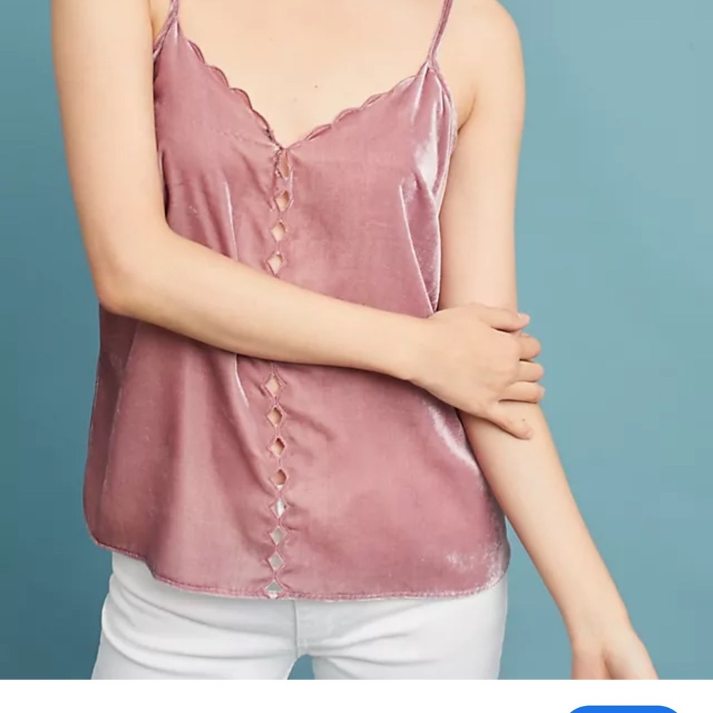 Anthropologie Maeve Pink Velvet Cami Scalloped Trim Sleeveless Blouse Top Sz L